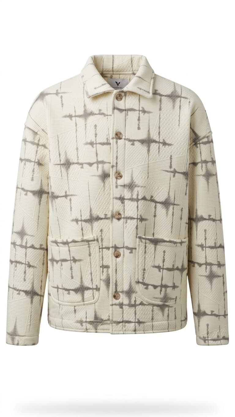 Cream Geometric Quilted Shacket — 1
