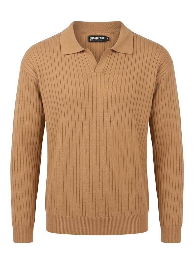 Poker Face Tan Ribbed Polo