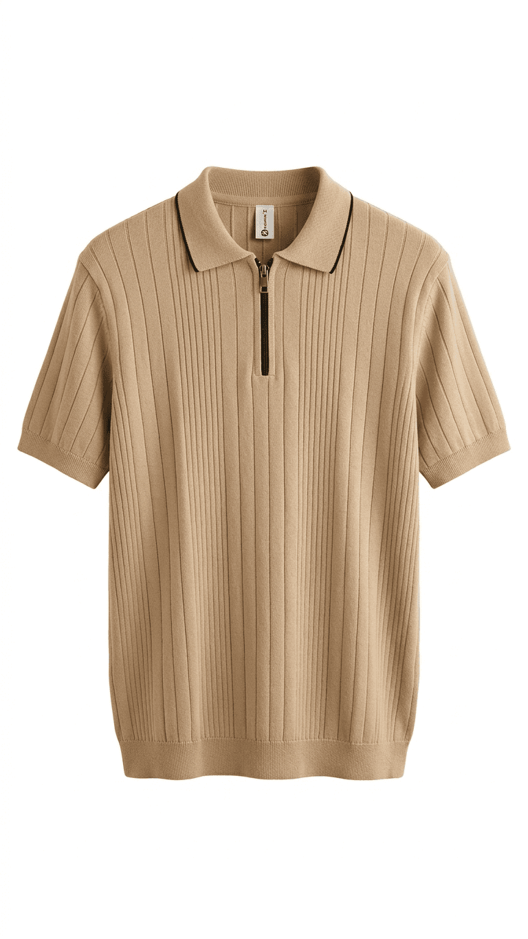 Cafe Ribbed Zip Polo — 1